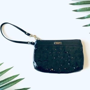 Coach Logo Embossed Patent Leather Wristlet, Black
